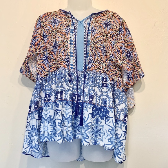 B.L.E.U. Tops - B.L.E.U. | Boho Geo Empire Waist Peplum Flowy Top